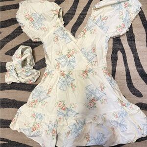LoveShackFancy Blue Bow and Pink Rose Dress